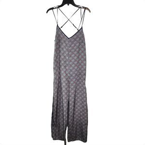 Sans Souci Blue Medallion Cross Spaghetti Strap Wide Leg Jumpsuit Size Medium